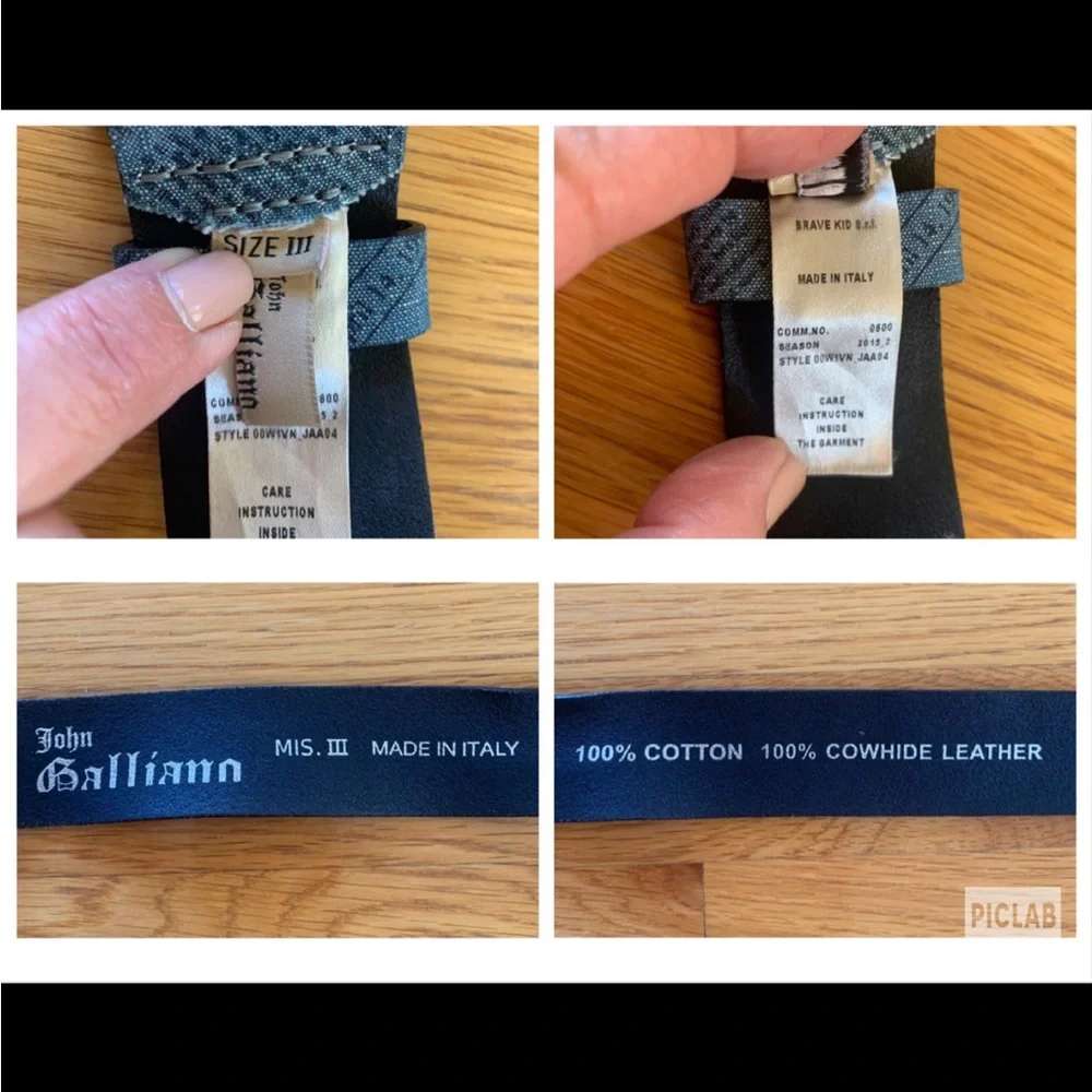 John Galliano Lot 2 Black Cow Leather Strap Belt Logo Buckle Adjusted Sz II III